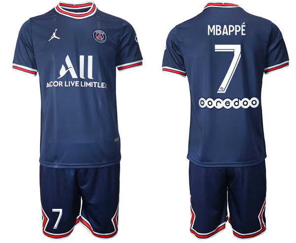 Youth Paris Saint-Germain #7 Mbappé 2021/22 Blue Soccer Jersey